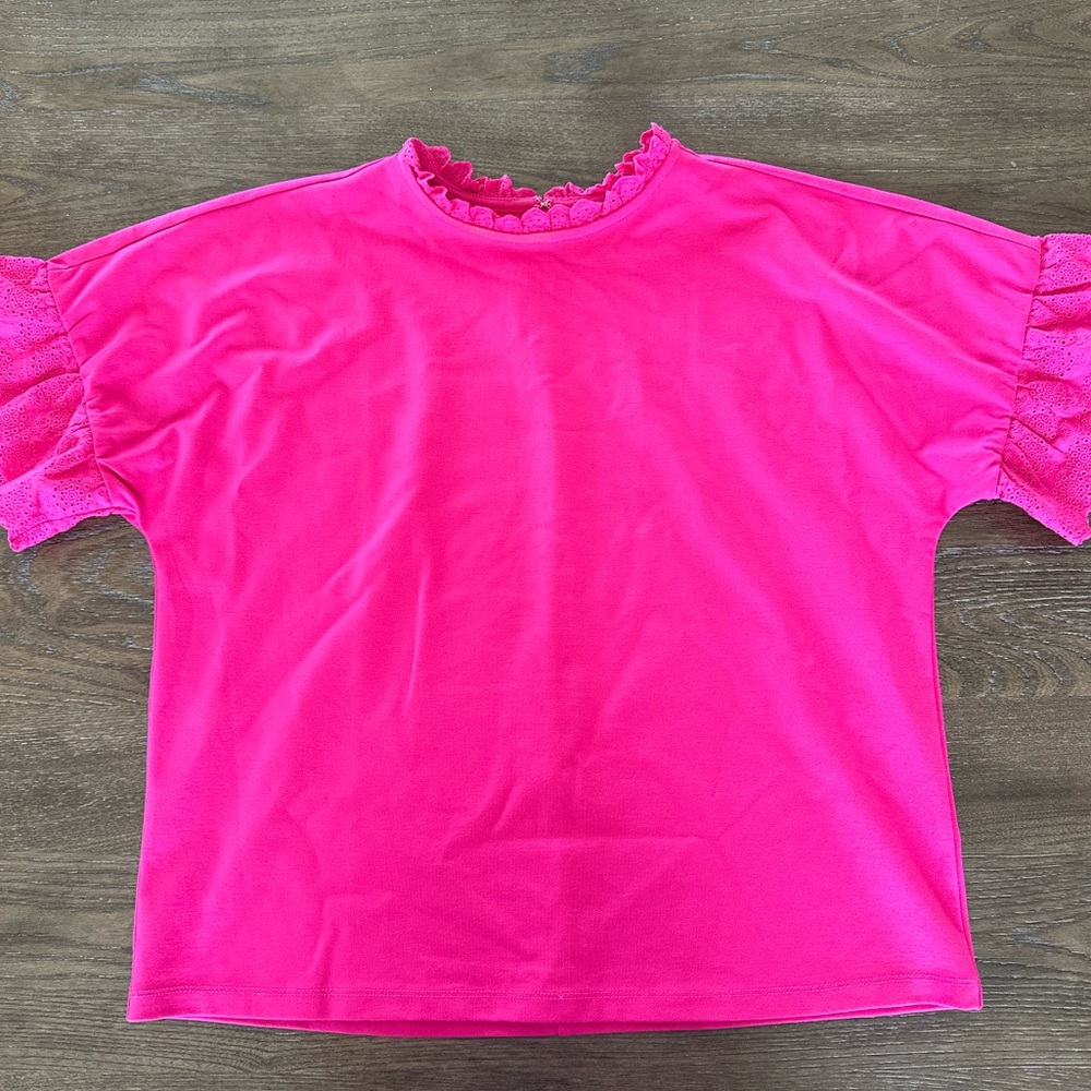 Hot Pink Eyelet Trim Ann Taylor Top